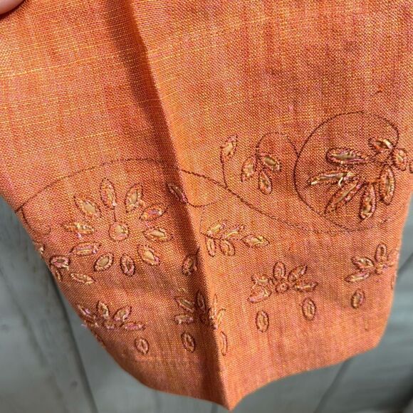 Olsen Sport 100% Linen Embroidered Crop Pants Orange Size 10 Boho Coastal Resort - Picture 13 of 16
